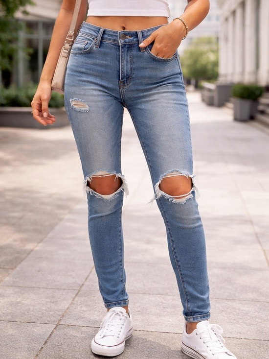 American Eagle Outfitters Denim - Medium-Rise Light Blue Distressed Skinny Jeans for Women